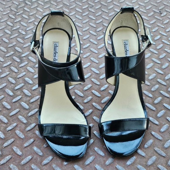 Charles David Women Heel Black Patent Leather Upper Sandal Strappy Shoes Size 7 - Picture 2 of 11